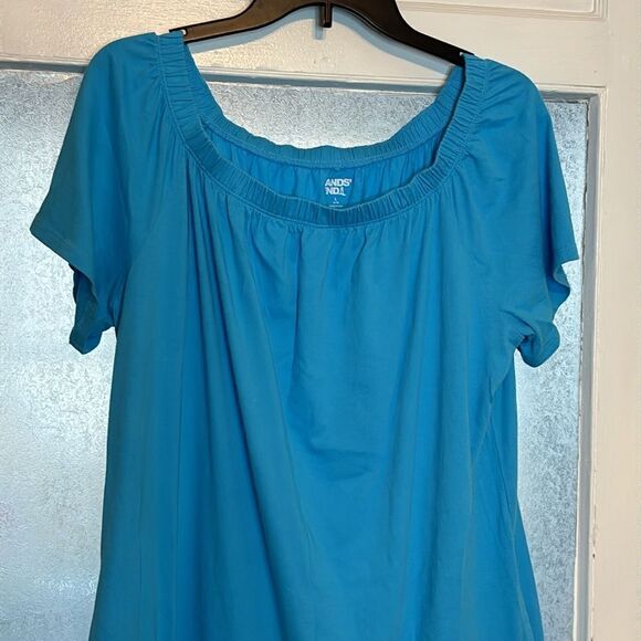 Lands End Women’s Teal Off Shoulder casual Dress with Bottom Ruffle Size Large - Picture 2 of 5